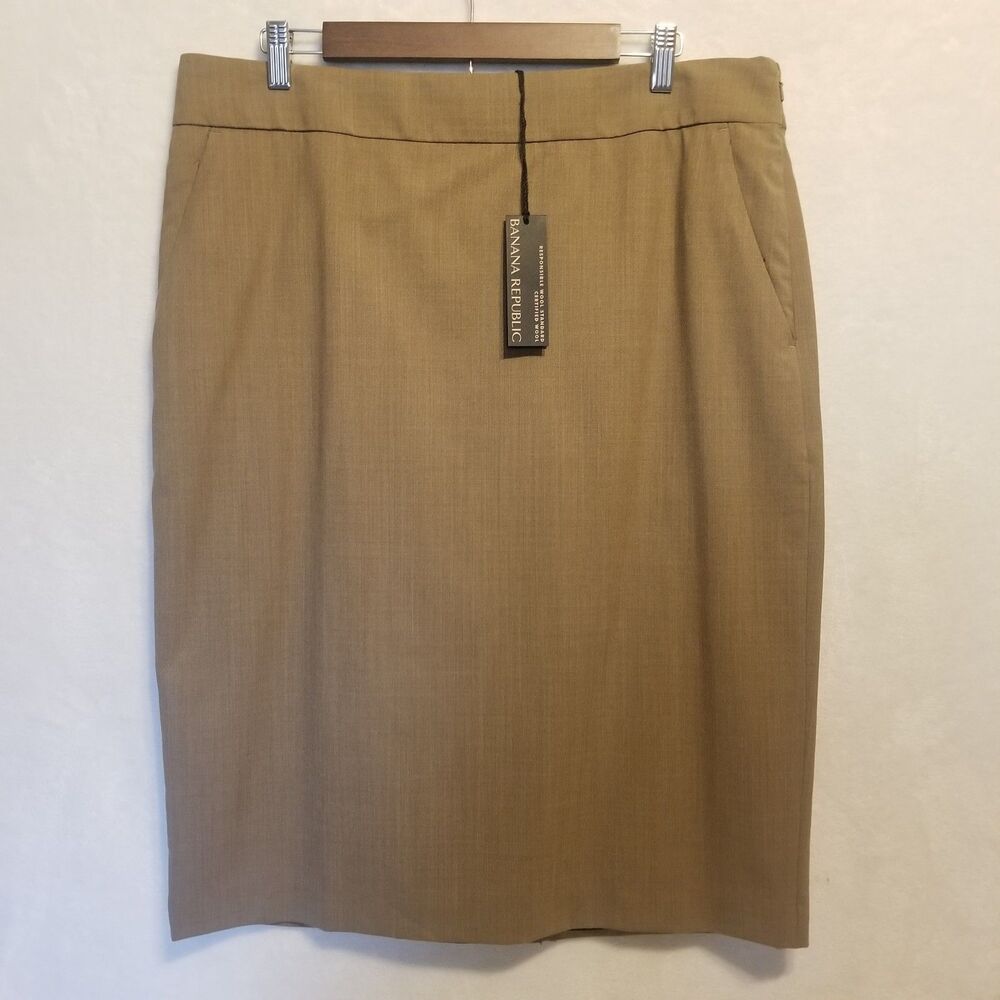 Banana Republic 16 Skirt Midi Brown Wool Stretch Pocket Career Work Academia NEW